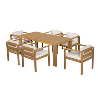Trikiousd 7 pc Patio Dining Set for 6 with Table and Cushioned Chairs