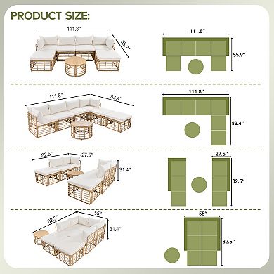 Trikiousd 7-Piece Outdoor Rattan Sectional Sofa Set with Cushions and Coffee Table