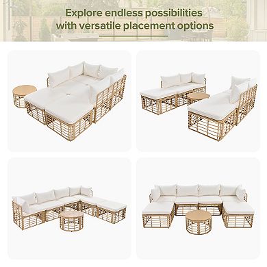Trikiousd 7-Piece Outdoor Rattan Sectional Sofa Set with Cushions and Coffee Table