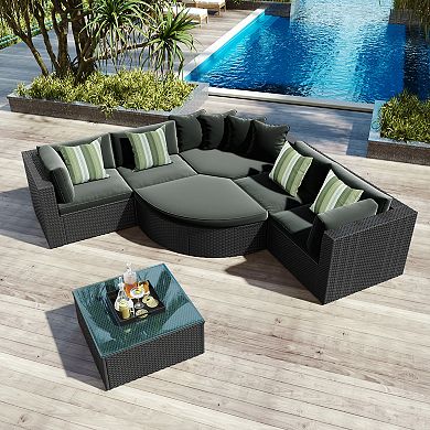Trikiousd 7-Piece Outdoor Wicker Sectional Sofa Set with Cushions and Table