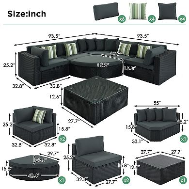 Trikiousd 7-Piece Outdoor Wicker Sectional Sofa Set with Cushions and Table