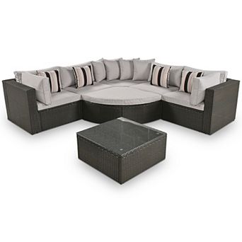 Trikiousd 7 pc Outdoor Wicker Sectional Sofa Set with Cushions and Table