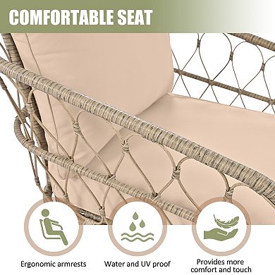 Trikiousd 4-Person Boho Patio Wicker Conversation Sofa Set with Cushions and Wood Table