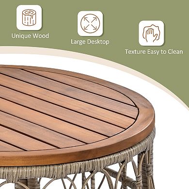Trikiousd 4-Person Boho Patio Wicker Conversation Sofa Set with Cushions and Wood Table