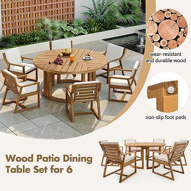 Trikiousd 7-Piece Round Patio Dining Set for 6 with Umbrella Hole and Cushions