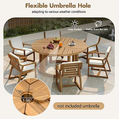 Trikiousd 7-Piece Round Patio Dining Set for 6 with Umbrella Hole and Cushions