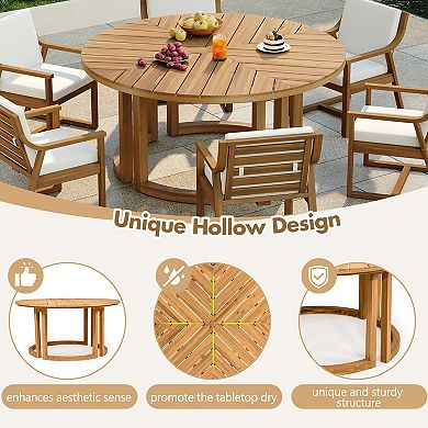 Trikiousd 7-Piece Round Patio Dining Set for 6 with Umbrella Hole and Cushions