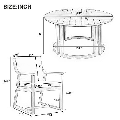 Trikiousd 7-Piece Round Patio Dining Set for 6 with Umbrella Hole and Cushions
