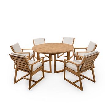 Trikiousd 7 pc Round Patio Dining Set for 6 with Umbrella Hole and Cushions