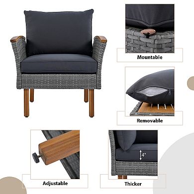 Trikiousd 9-Piece Outdoor Conversation Set Patio Rattan Sectional Sofa Set with Wood Legs & Cushions