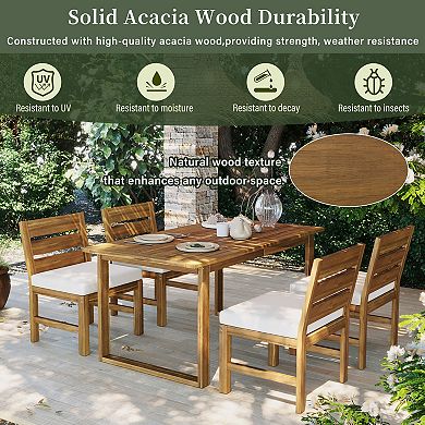 Trikiousd 5-Piece Farmhouse Patio Dining Set Acacia Wood Table and Chairs for 4