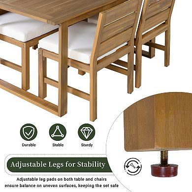 Trikiousd 5-Piece Farmhouse Patio Dining Set Acacia Wood Table and Chairs for 4