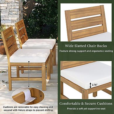 Trikiousd 5-Piece Farmhouse Patio Dining Set Acacia Wood Table and Chairs for 4