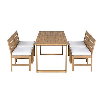 Trikiousd 5 pc Farmhouse Patio Dining Set Acacia Wood Table and Chairs for 4