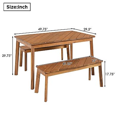 Trikiousd 3-Piece Acacia Wood Dining Set with Dining Table and Bench Set for Indoor Outdoor