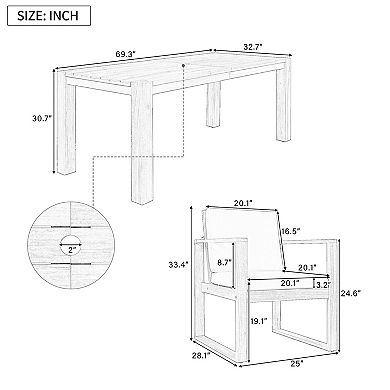 Trikiousd 7-Piece Patio Dining Set with Umbrella Hole and Removable Cushion