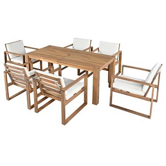 Trikiousd 7 pc Patio Dining Set with Umbrella Hole and Removable Cushion