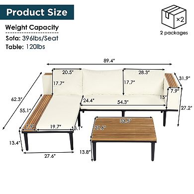 Trikiousd L-Shaped Outdoor Patio Conversation Sectional Sofa Set with Table and Cushions