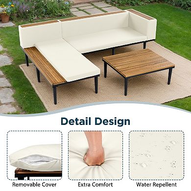 Trikiousd L-Shaped Outdoor Patio Conversation Sectional Sofa Set with Table and Cushions
