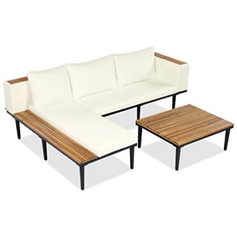 Trikiousd L-Shaped Outdoor Patio Conversation Sectional Sofa Set with Table and Cushions