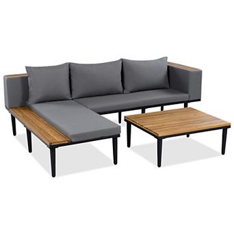 Trikiousd L-Shaped Outdoor Patio Conversation Sectional Sofa Set with Table and Cushions