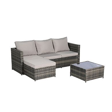Trikiousd 3-Piece Patio Sectional Sofa Set with Cushions, Ottoman and Coffee Table