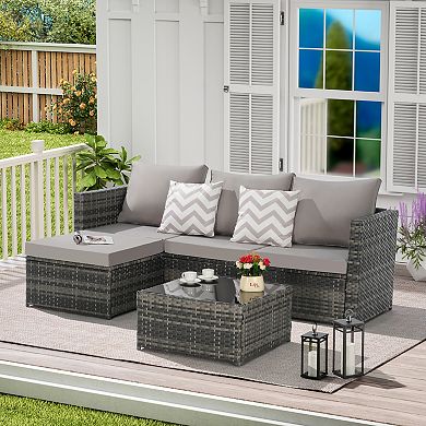 Trikiousd 3-Piece Patio Sectional Sofa Set with Cushions, Ottoman and Coffee Table
