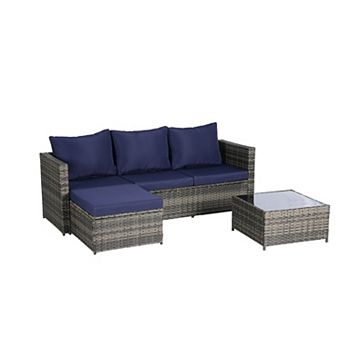 Trikiousd 3 pc Patio Sectional Sofa Set with Cushions, Ottoman and Coffee Table
