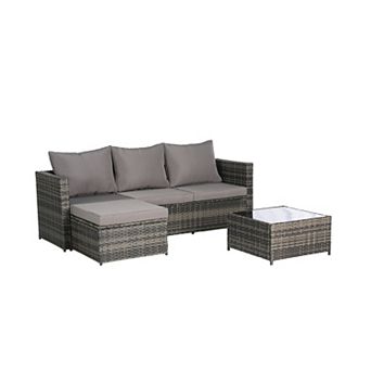 Trikiousd 3 pc Patio Sectional Sofa Set with Cushions, Ottoman and Coffee Table