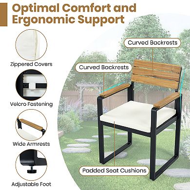 Trikiousd 6-Piece Outdoor Patio Dining Set with Acacia Wood 1 Table, 4 Chairs & 1 Bench