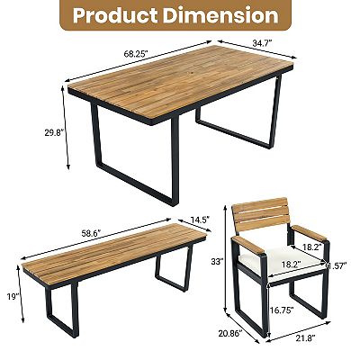 Trikiousd 6-Piece Outdoor Patio Dining Set with Acacia Wood 1 Table, 4 Chairs & 1 Bench