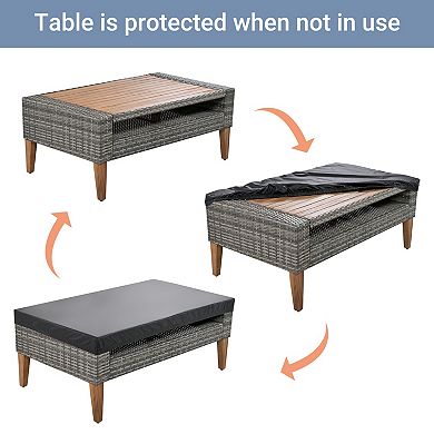 Trikiousd 6-Piece Outdoor All Weather PE Wicker Sofa Set with Cushions Wood Legs and Table