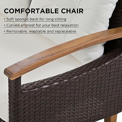 Trikiousd 4-Piece Outdoor Wicker Sofa Set with Wood Table and Cushions