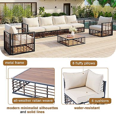 Trikiousd 7-Piece Metal Patio Sectional Sofa Set Conversational Set with Cushions and Table