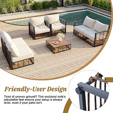 Trikiousd 7-Piece Metal Patio Sectional Sofa Set Conversational Set with Cushions and Table
