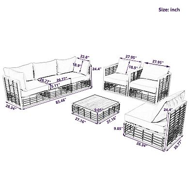 Trikiousd 7-Piece Metal Patio Sectional Sofa Set Conversational Set with Cushions and Table