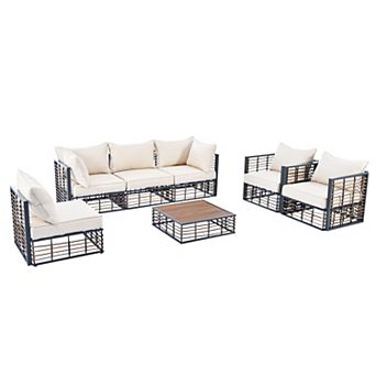 Trikiousd 7 pc Metal Patio Sectional Sofa Set Conversational Set with Cushions and Table