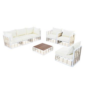 Trikiousd 7 pc Metal Patio Sectional Sofa Set Conversational Set with Cushions and Table