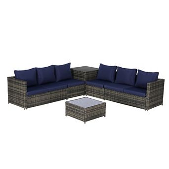 Trikiousd 6 pc Patio Sectional Sofa Set Conversation Set with Cushions, Glass Table and Storage