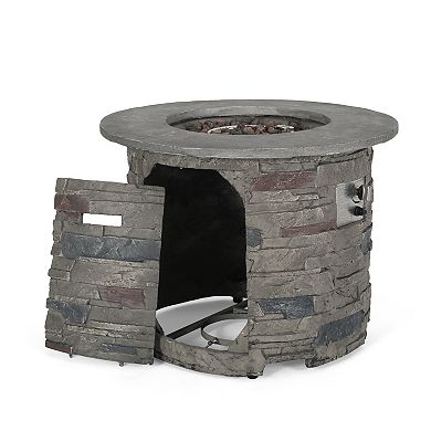 Trikiousd 32" Round Propane Fire Pit Table 40000 BTU Concrete Outdoor Fire Table