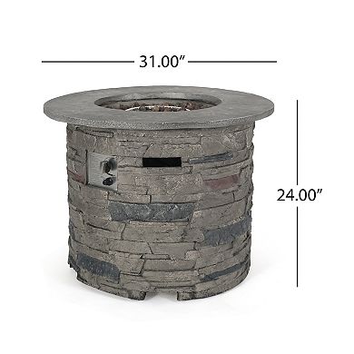 Trikiousd 32" Round Propane Fire Pit Table 40000 BTU Concrete Outdoor Fire Table