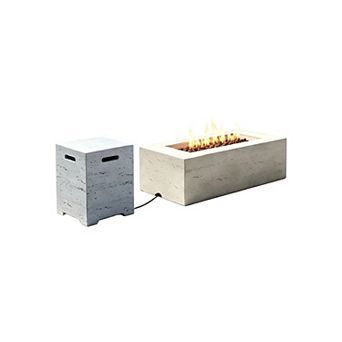 Trikiousd 42" Rectangular Propane Fire Pit Set 40,000 BTU with Tank Cover