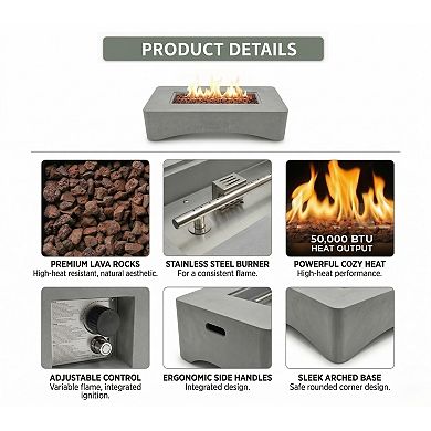 Trikiousd 56" Propane Fire Pit Table 50000 BTU Outdoor Concrete Fire Table