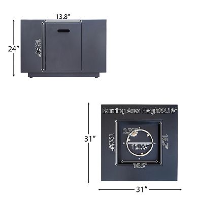 Trikiousd 31" Square Propane Fire Pit Table 50000 BTU Iron Fire Table with Tank Storage