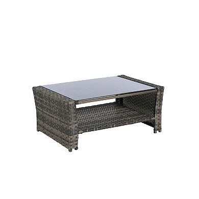 Trikiousd 4-Piece Patio Rattan Sofa Set with Cushions and Glass Coffee Table