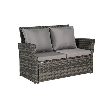 Trikiousd 4-Piece Patio Rattan Sofa Set with Cushions and Glass Coffee Table
