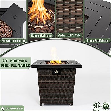 Trikiousd 28" Propane Fire Pit Table 50000 BTU Wicker Outdoor Gas Fire Table
