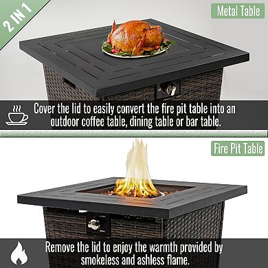 Trikiousd 28" Propane Fire Pit Table 50000 BTU Wicker Outdoor Gas Fire Table