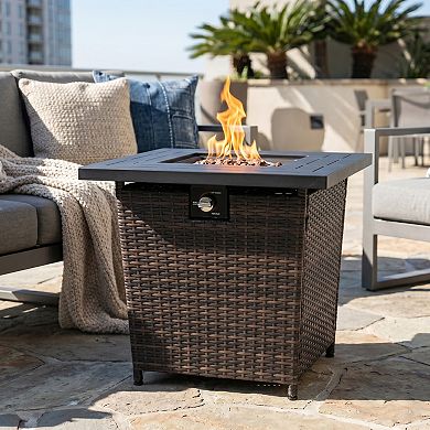 Trikiousd 28" Propane Fire Pit Table 50000 BTU Wicker Outdoor Gas Fire Table