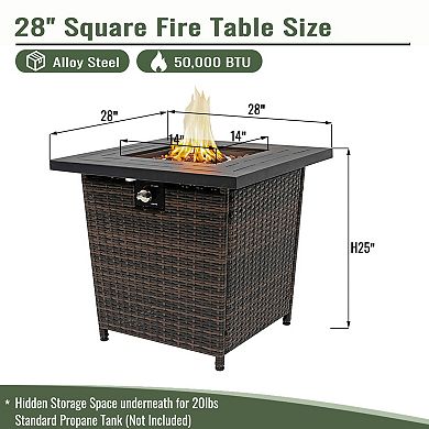 Trikiousd 28" Propane Fire Pit Table 50000 BTU Wicker Outdoor Gas Fire Table